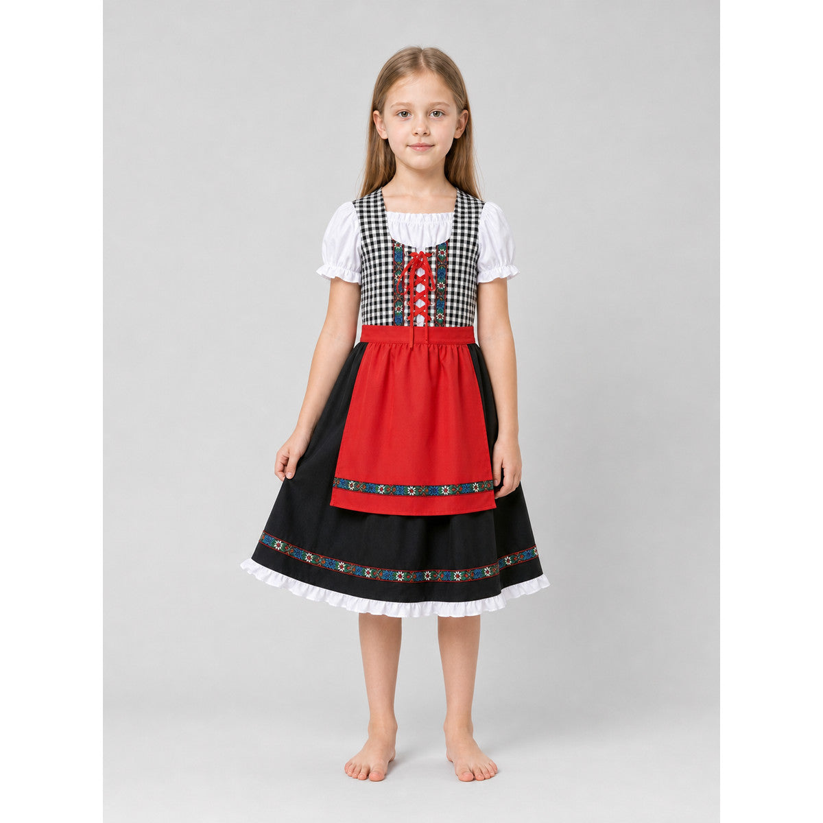 Folk-Style Carnival Dress with Bonnet on-model view