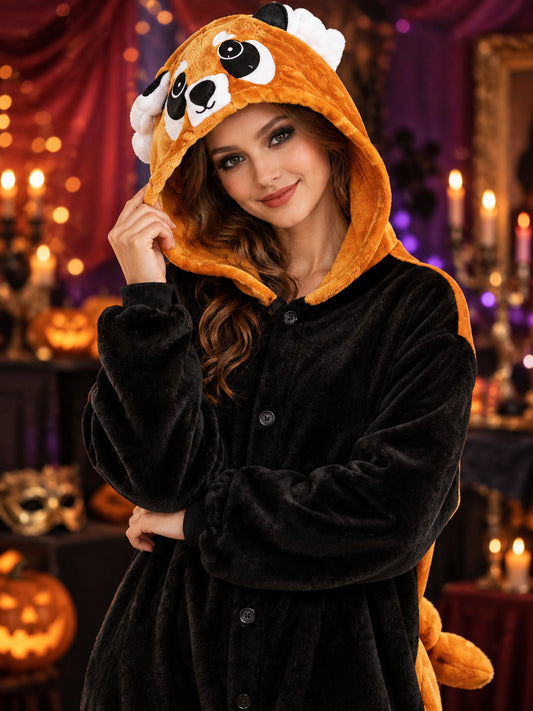 Children’s flannel hooded one-piece pajama with a tail