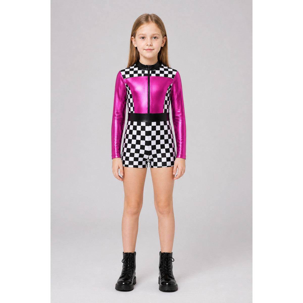 Children's Racing Jumpsuit with Checkered Print
