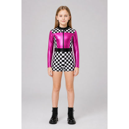 Children's Racing Jumpsuit with Checkered Print