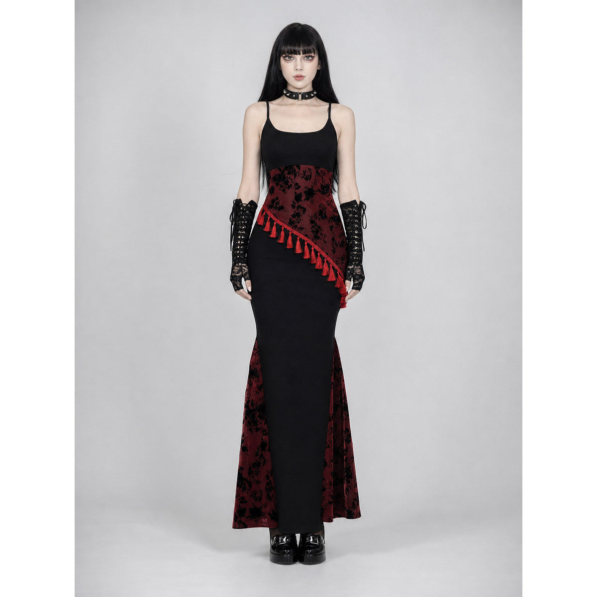 Long Black and Red Gothic Mermaid Dress