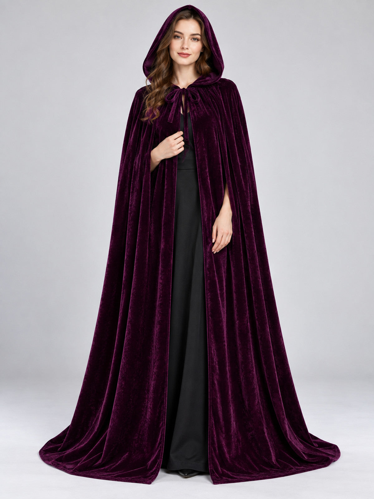 Dark Purple Velvet Hooded Cape