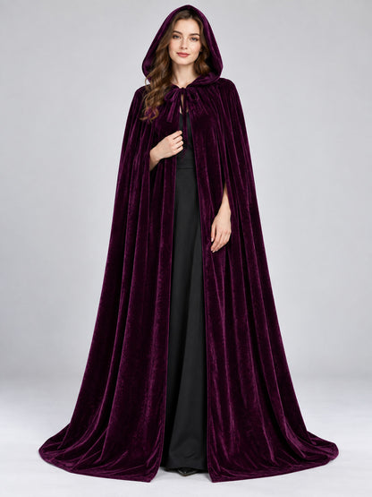 Dark Purple Velvet Hooded Cape