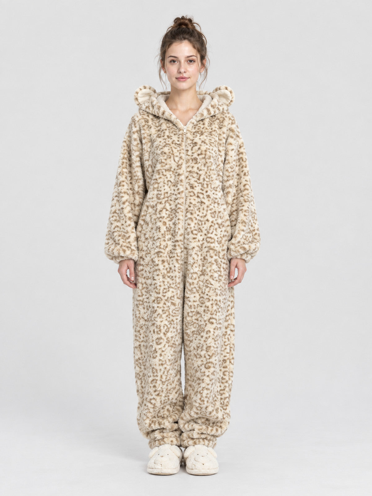 Leopard Print Jumpsuit Pajama with Ears