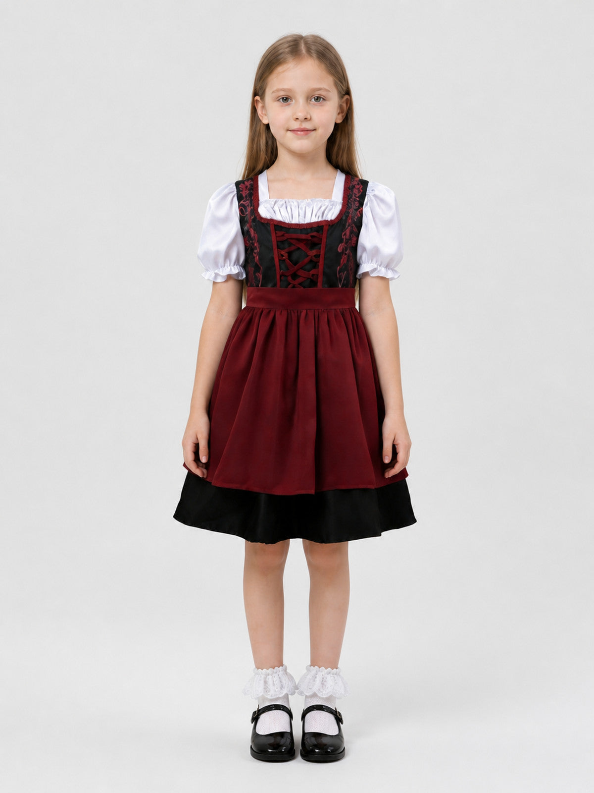 Children’s ethnic dress with a bodice and puff sleeves on-model view