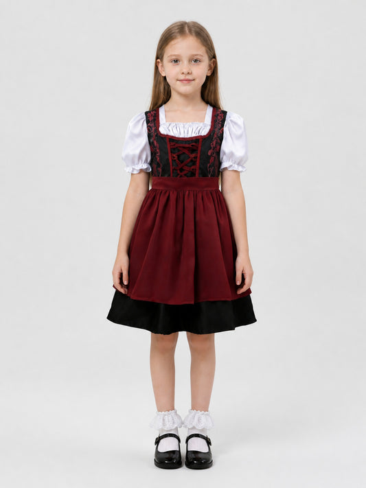 Children’s ethnic dress with a bodice and puff sleeves on-model view