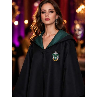 Kids Wizard Costume Set - Hooded Robe with House Crest, Scarf, Tie, Glasses on-model view