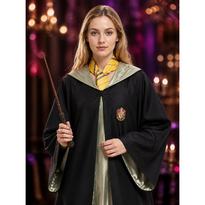 Wizard Robe Costume Set With Striped Tie And Wand, Long Cloak Halloween Cosplay on-model view