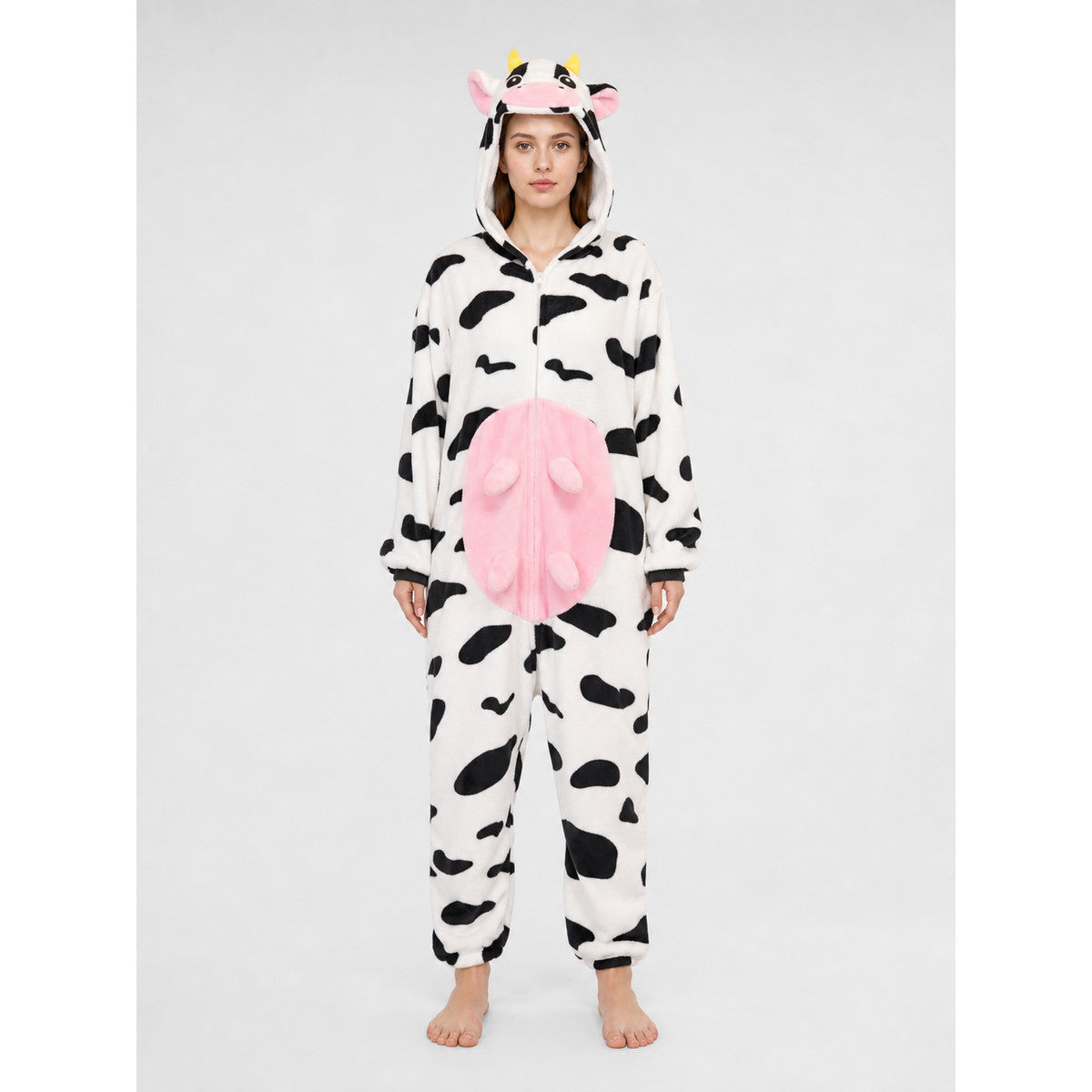 Cow-Print Hooded Kigurumi Jumpsuit