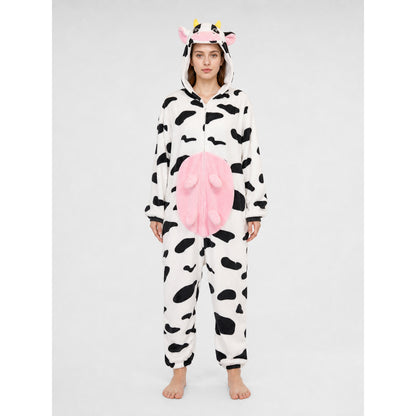 Cow-Print Hooded Kigurumi Jumpsuit