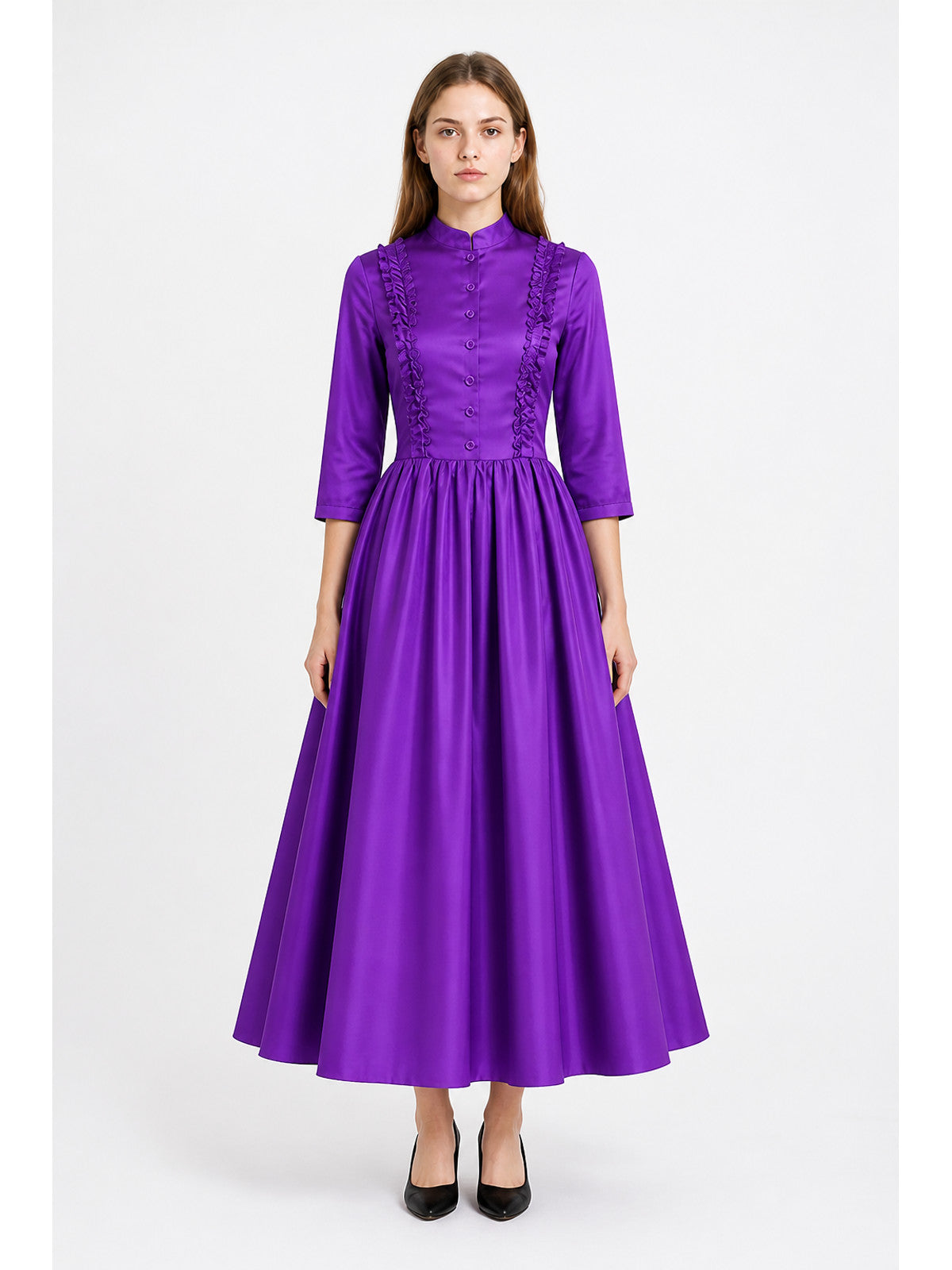 Long Gothic Dress with Stand Collar and Buttons main product view