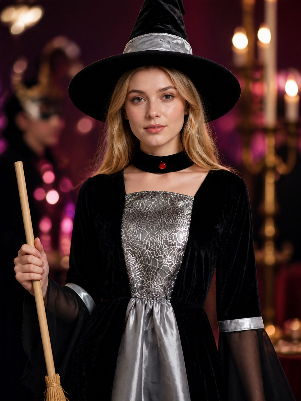 Witch Costume, Long Halloween Dress on-model view