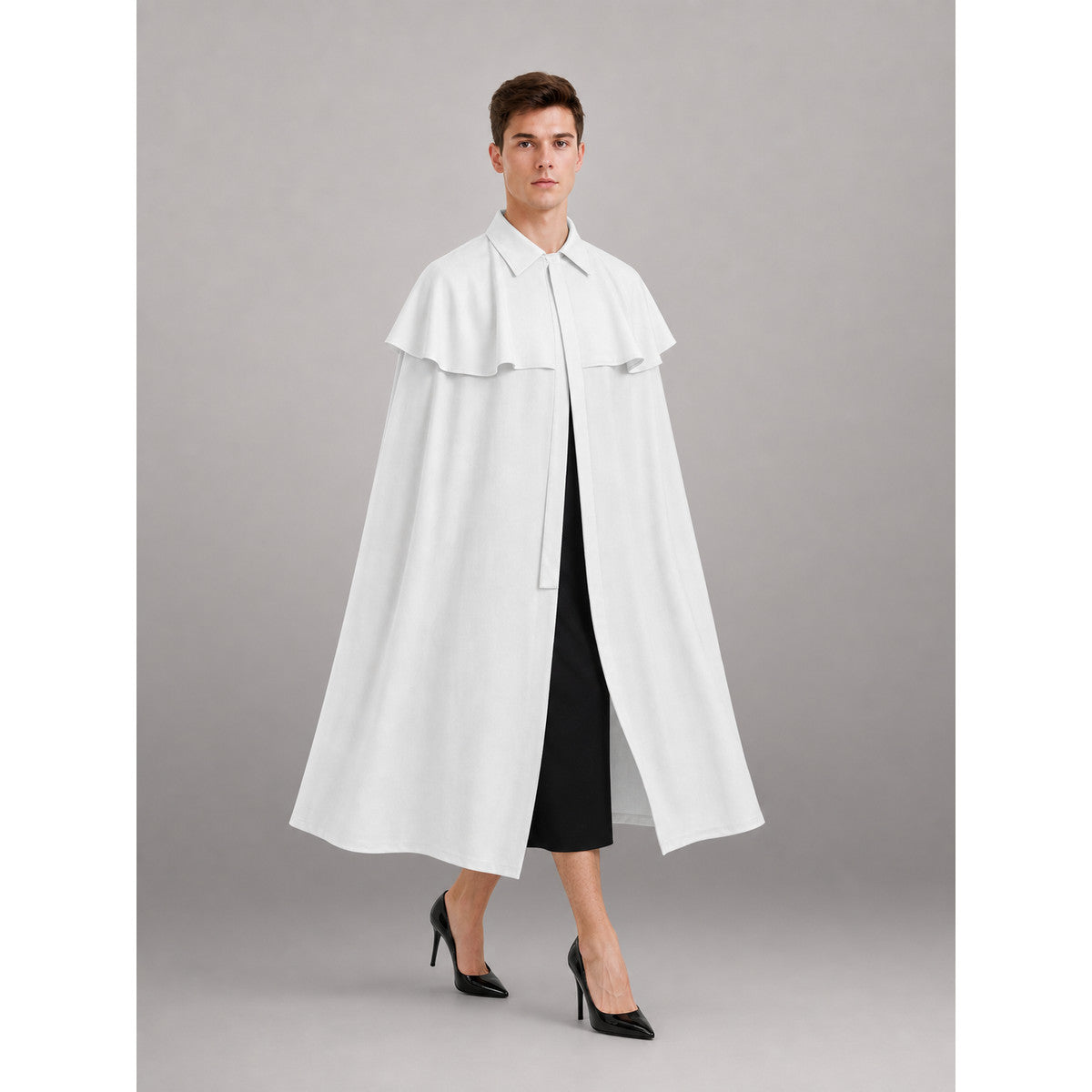 White Carnival Cloak for Cosplay and Stage front view