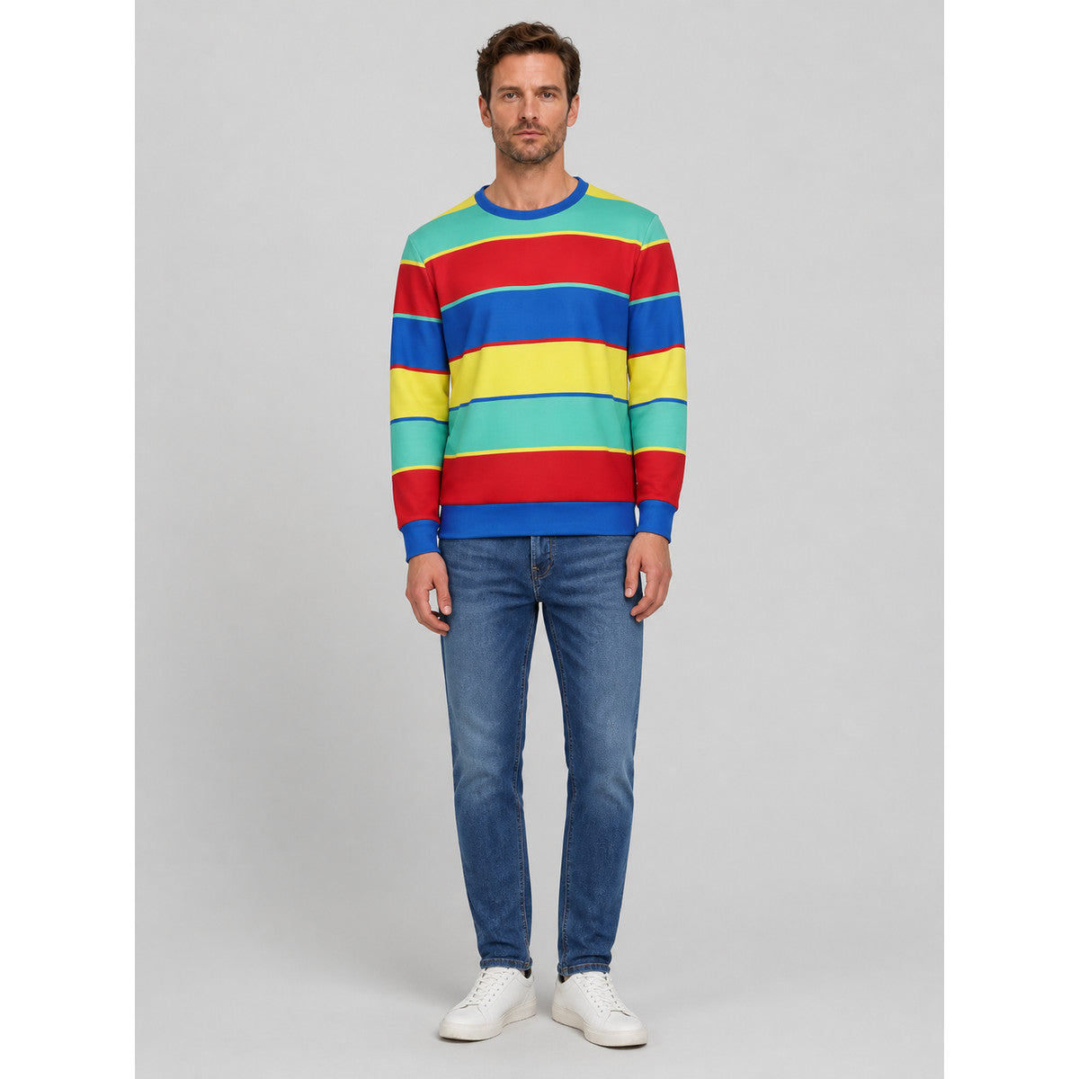 Wide-Stripe Crew-Neck Long-Sleeve Top on-model view