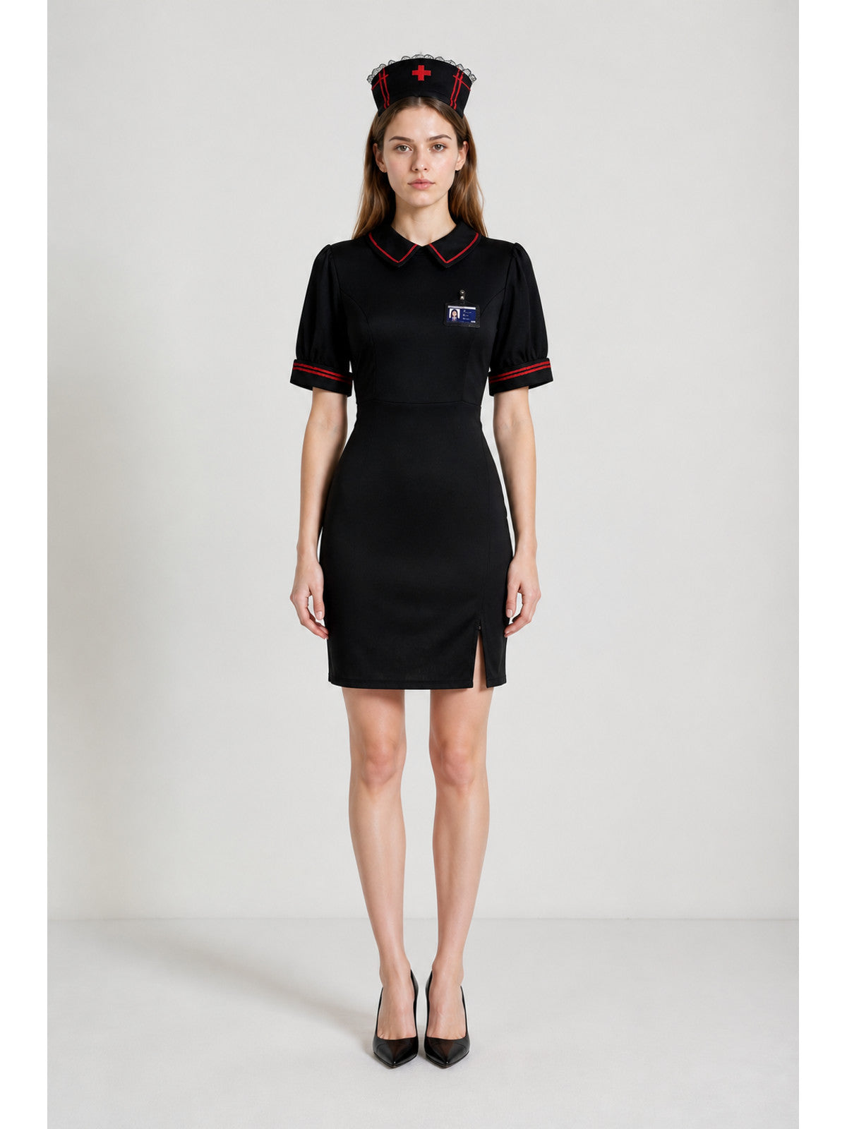 Short Black Dress with Red Trim main product view
