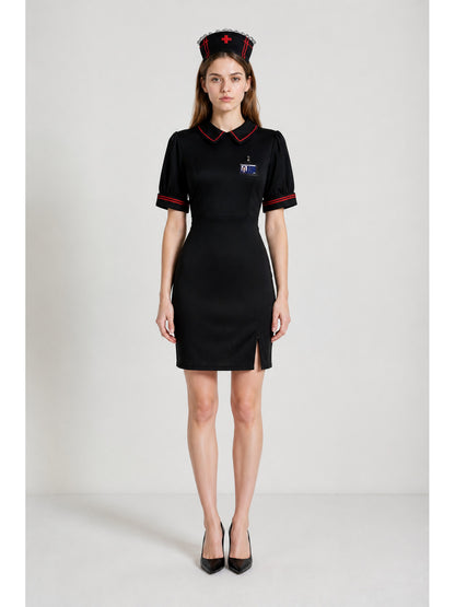 Short Black Dress with Red Trim main product view