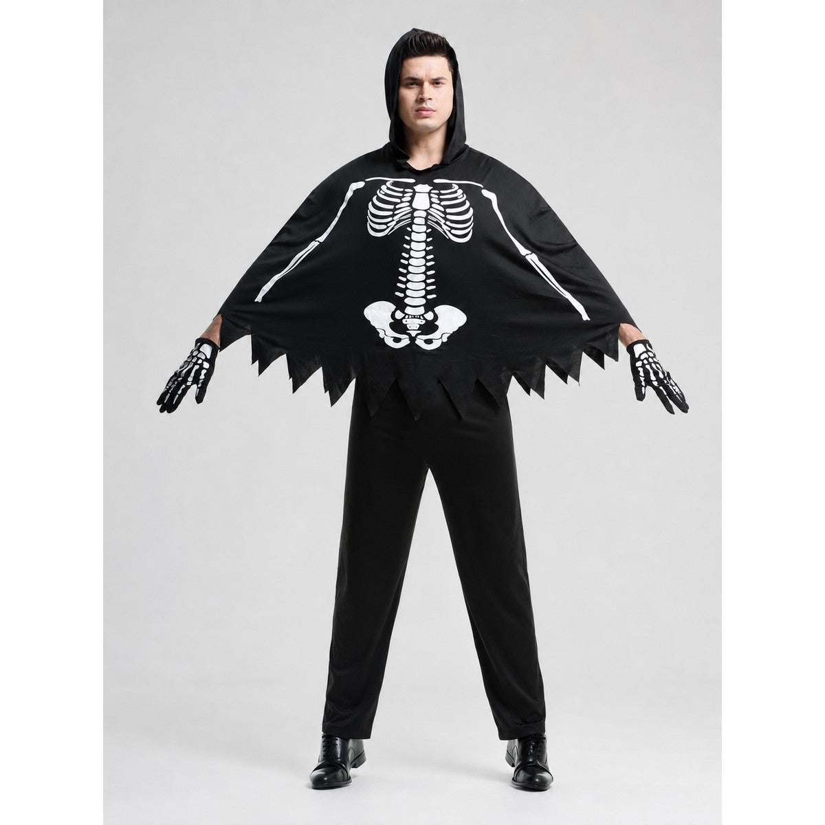 Skeleton Costume with Hood and Gloves for Halloween
