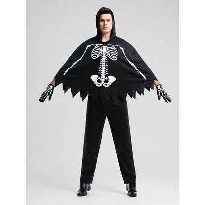 Skeleton Costume with Hood and Gloves for Halloween