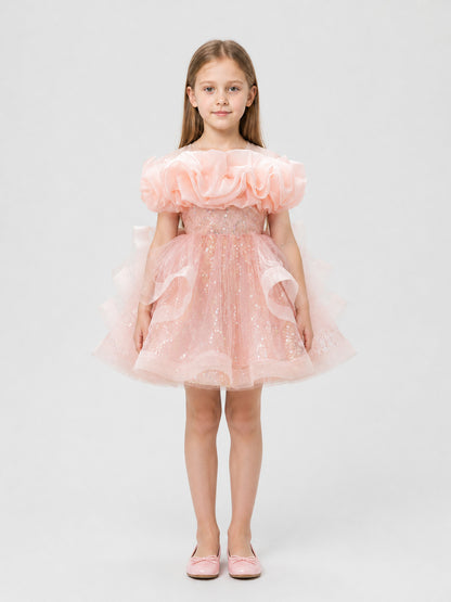 Festive Sequin Dress with Full Tulle Skirt on-model view
