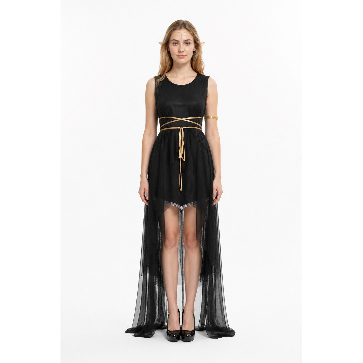 Greek Goddess Costume with Cape, Black with Gold Belt main product view