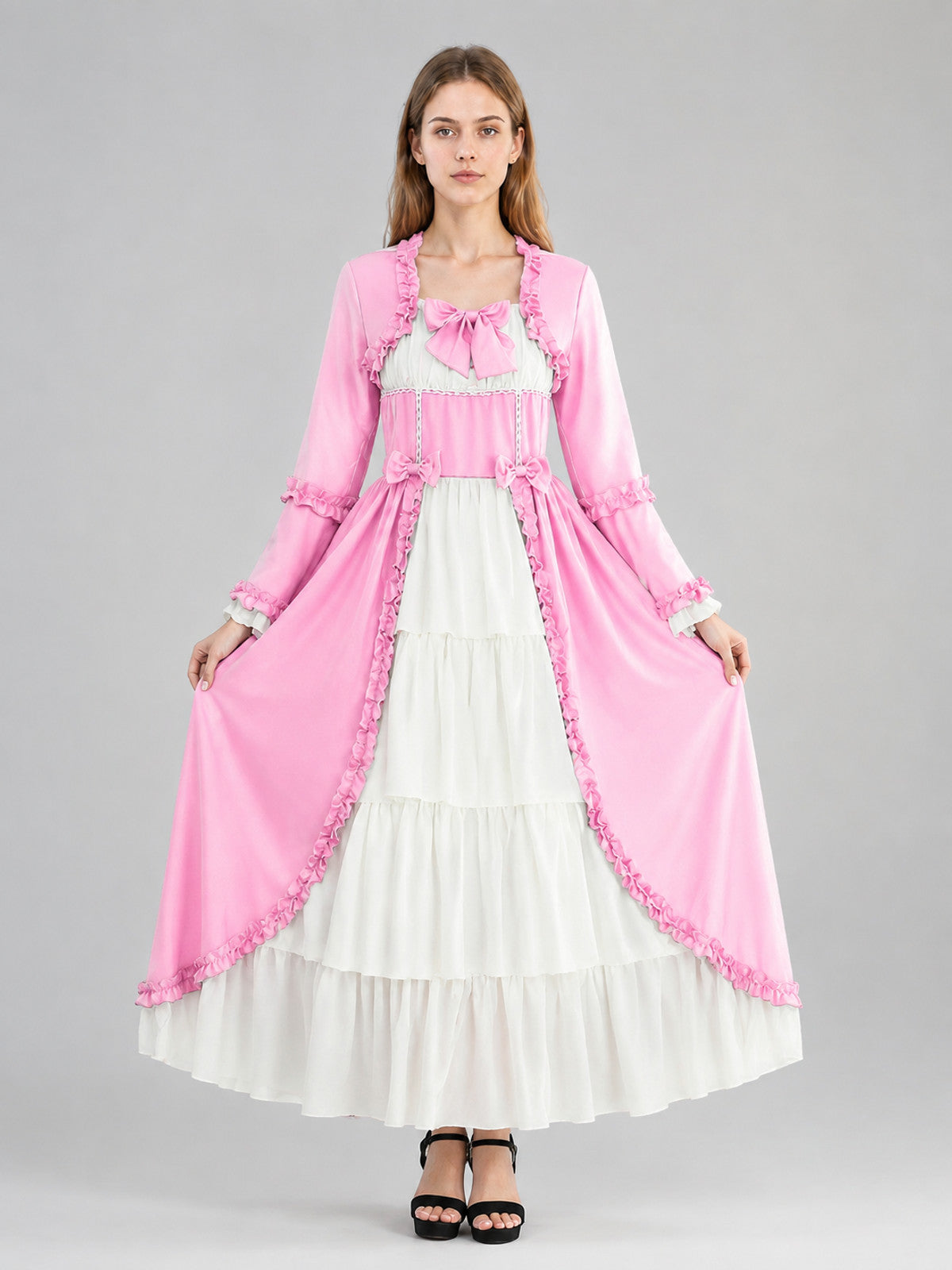 Medieval Dress with Bow and Tiered Skirt on-model view