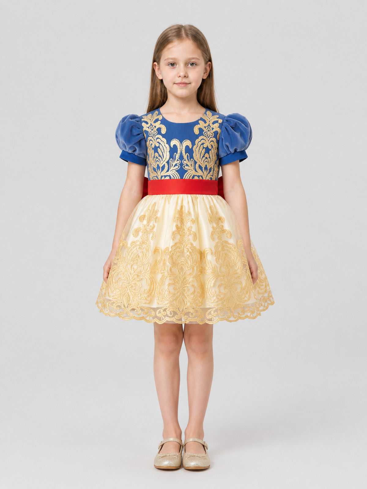 Full Princess Dress with Embroidery and Puff Sleeves on-model view