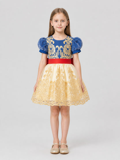 Full Princess Dress with Embroidery and Puff Sleeves on-model view