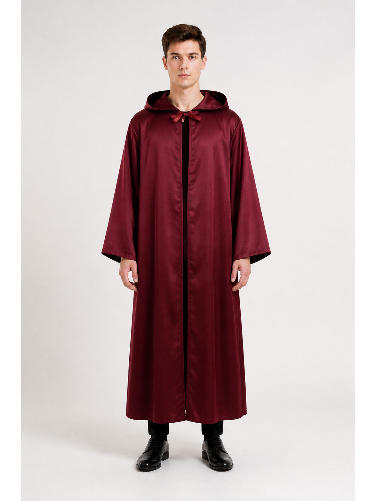 Burgundy Long Hooded Cape with Sleeves main product view