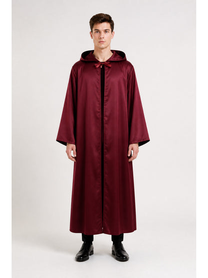 Burgundy Long Hooded Cape with Sleeves main product view