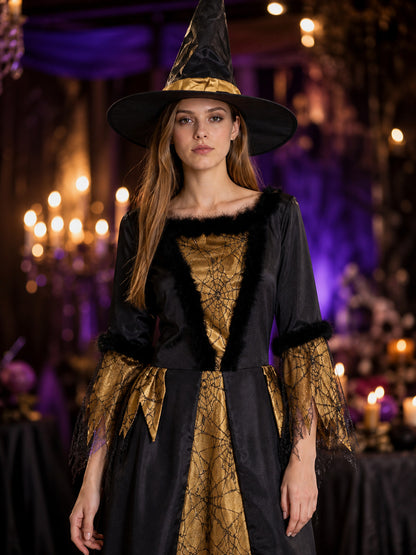 Black and Gold Witch Costume for Halloween on-model view