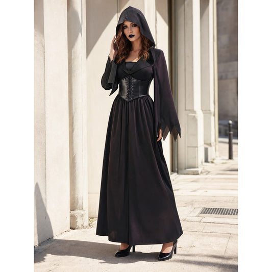 Vampire Cosplay Dress, Black, with Hood