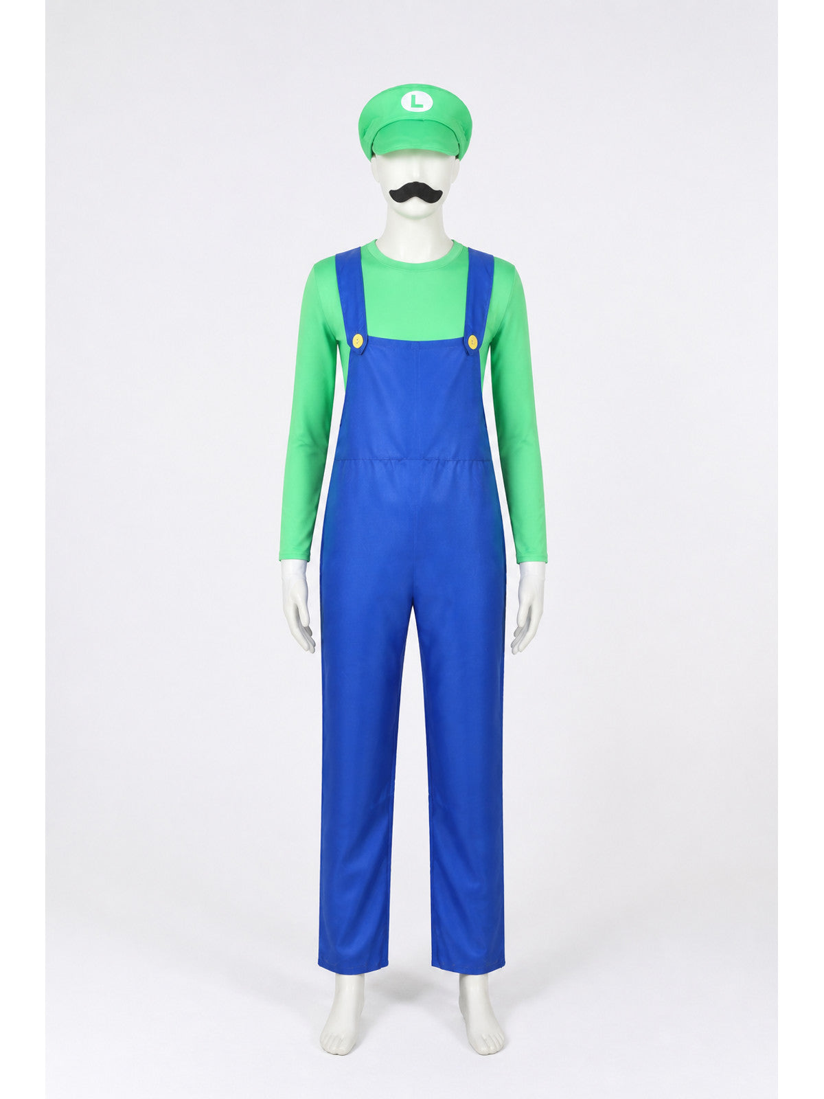 Green Luigi Cosplay Costume with Mustache and Hat main product view