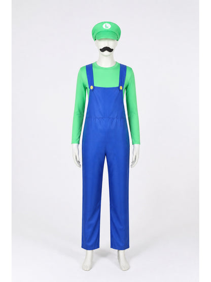 Green Luigi Cosplay Costume with Mustache and Hat main product view