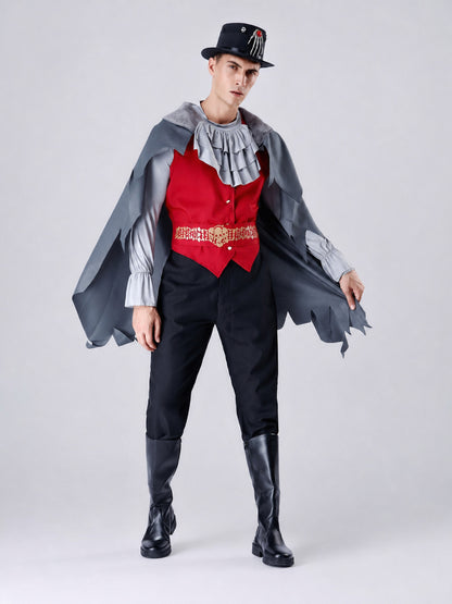 Halloween Vampire Costume with Cape and Hat on-model view
