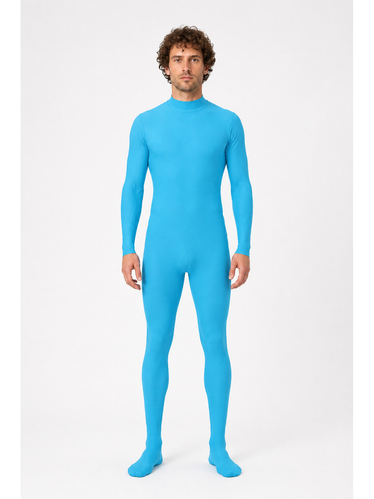 Fitted Blue Jumpsuit with a High Collar main product view