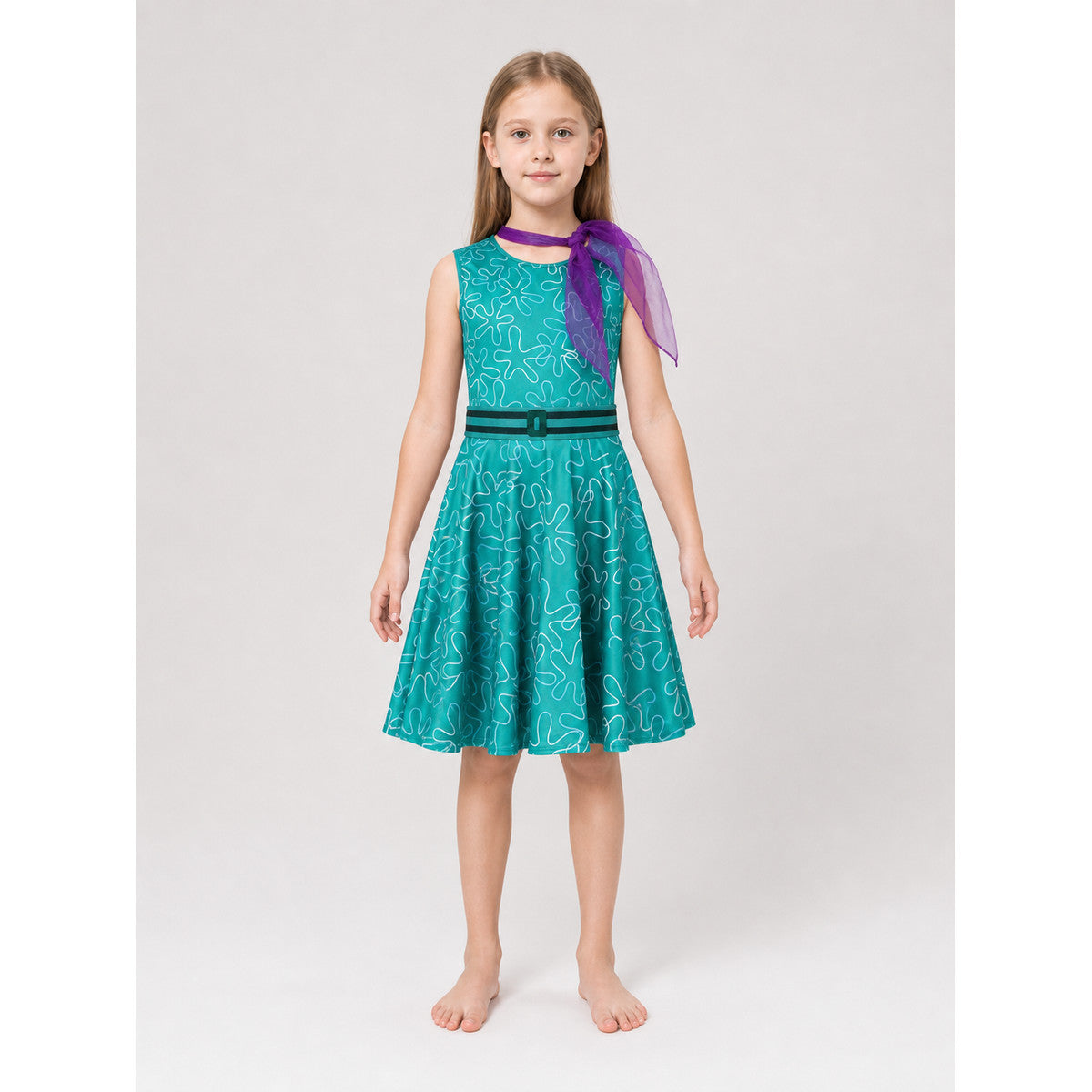 Inside Out 2 Cosplay Dress with Belt and Scarf front view