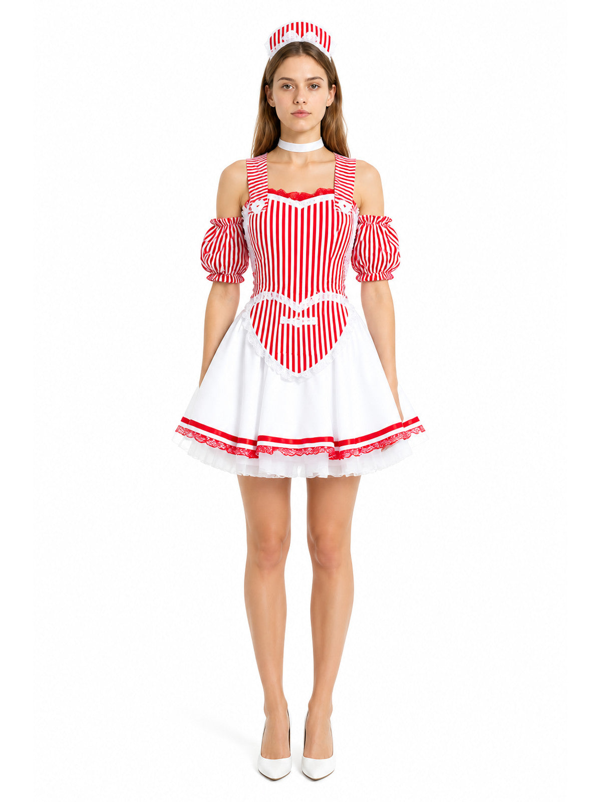 Red and White Striped Dress with a Full Skirt main product view