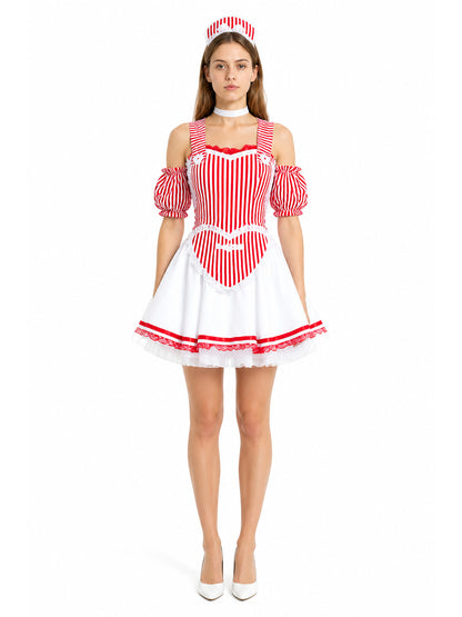 Red and White Striped Dress with a Full Skirt main product view
