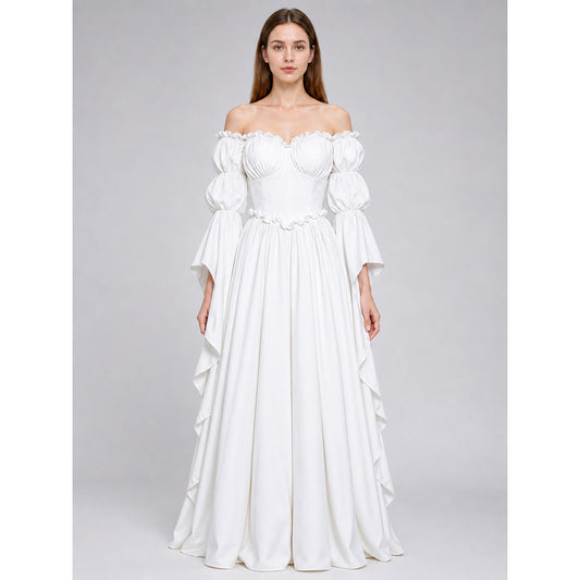 White vintage-style dress with puff sleeves