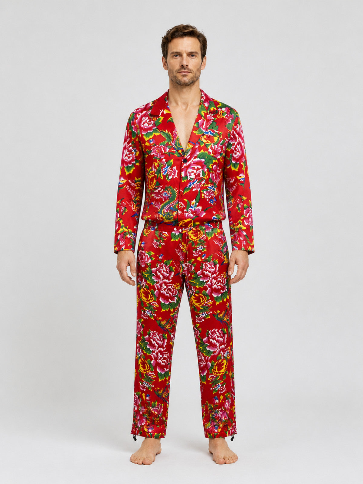 Two-Piece Suit with Blazer and Pants, Red Floral Print on-model view
