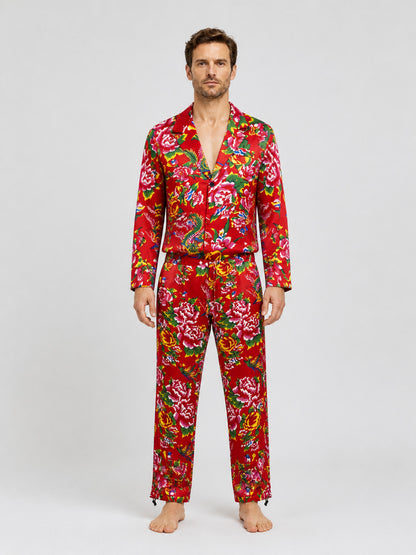 Two-Piece Suit with Blazer and Pants, Red Floral Print on-model view