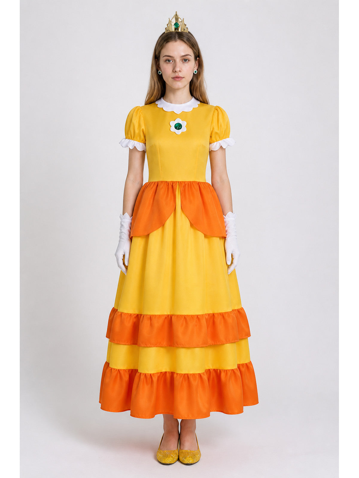 Dress Set with Gloves and Brooch, Orange and White main product view