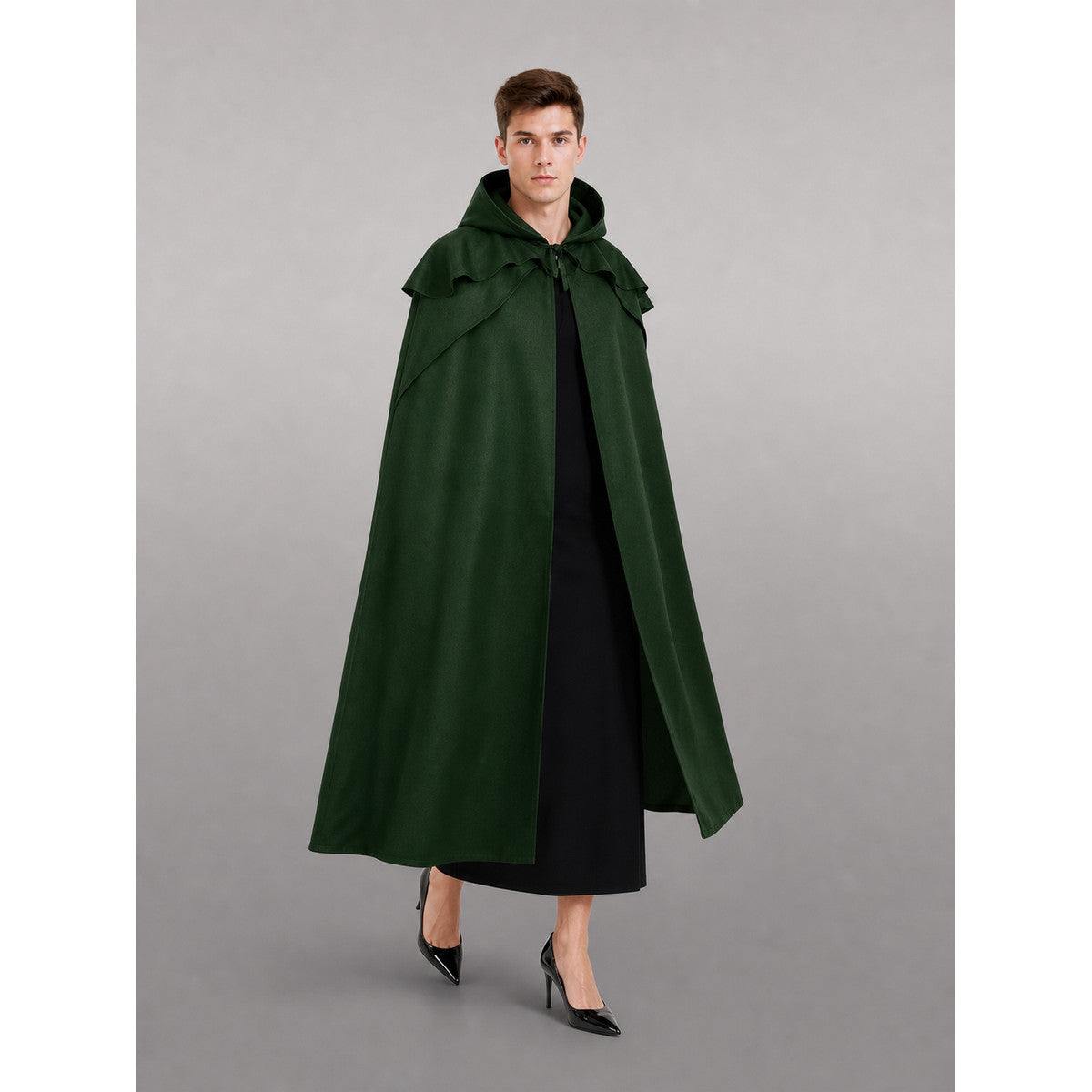Long Green Hooded Costume Cloak
