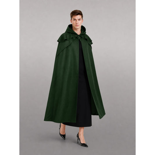 Long Green Hooded Costume Cloak