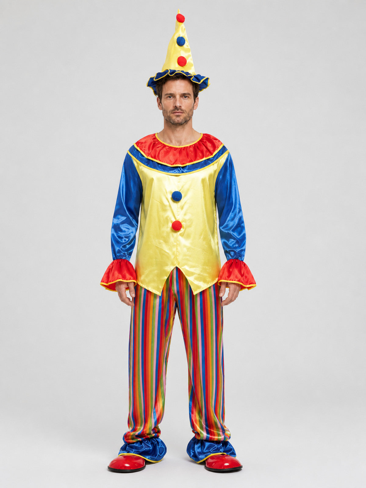 Striped Clown Costume for Stage Performances on-model view