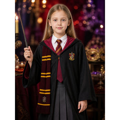 Women's Wizard School Costume Set with Hooded Robe, Wand, Tie, Scarf, Skirt