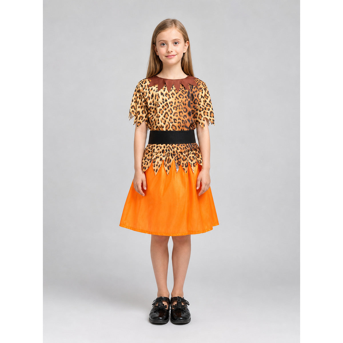 Kids' Caveperson Costume with Leopard-Print Top