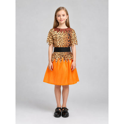 Kids' Caveperson Costume with Leopard-Print Top