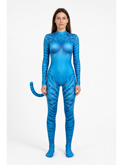 Blue Avatar Jumpsuit with Tail for Children and Adults