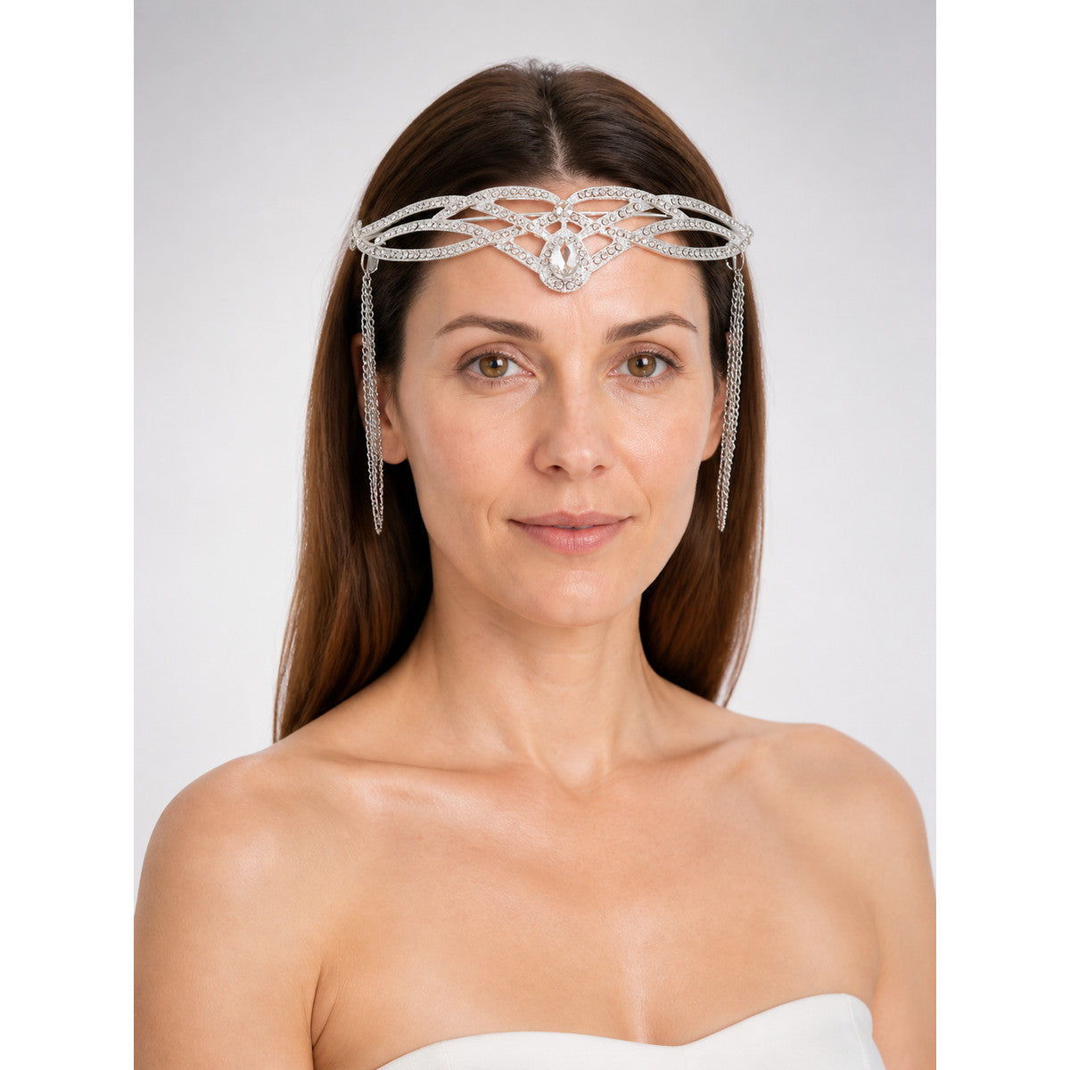 Carnival Headpiece Crown, Silver-Colored, with Chains main product view